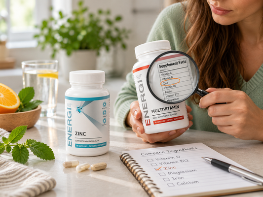 Multivitamin and zinc supplements illustrating whether you can take zinc with a multivitamin