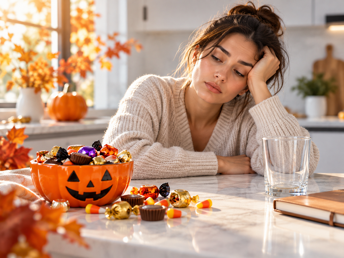 Halloween candy and blood sugar energy crash after eating too much sugar