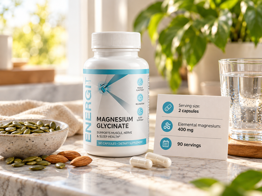Elemental magnesium supplement with Supplement Facts label showing serving size and magnesium amount
