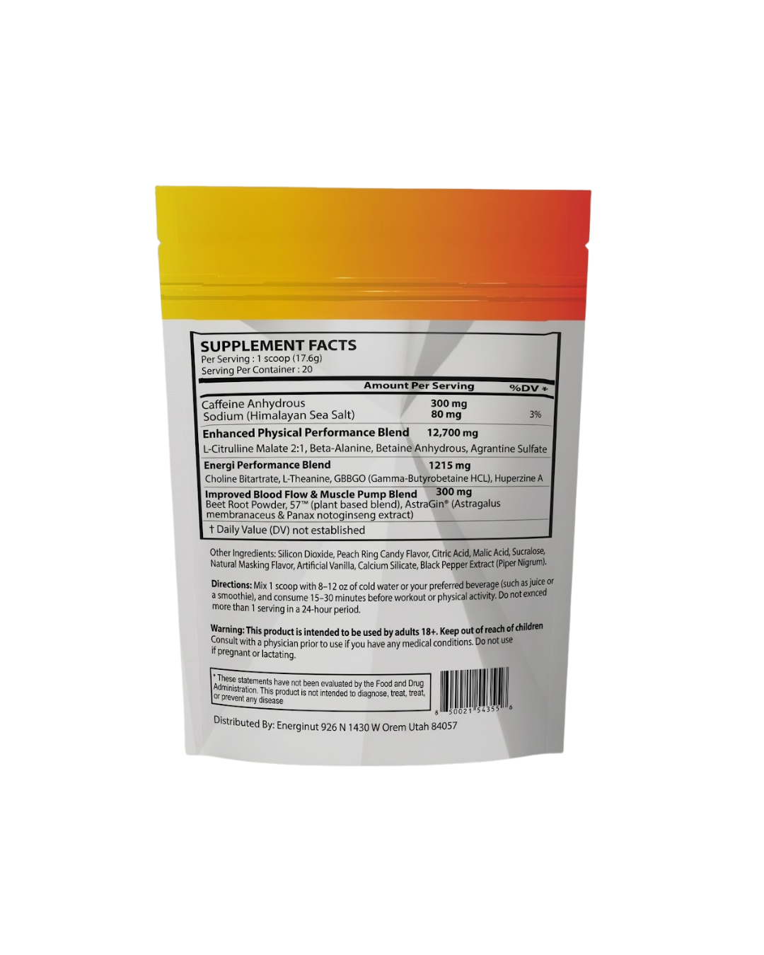 Pre Workout Peach Ring Supplement (20 Sv)