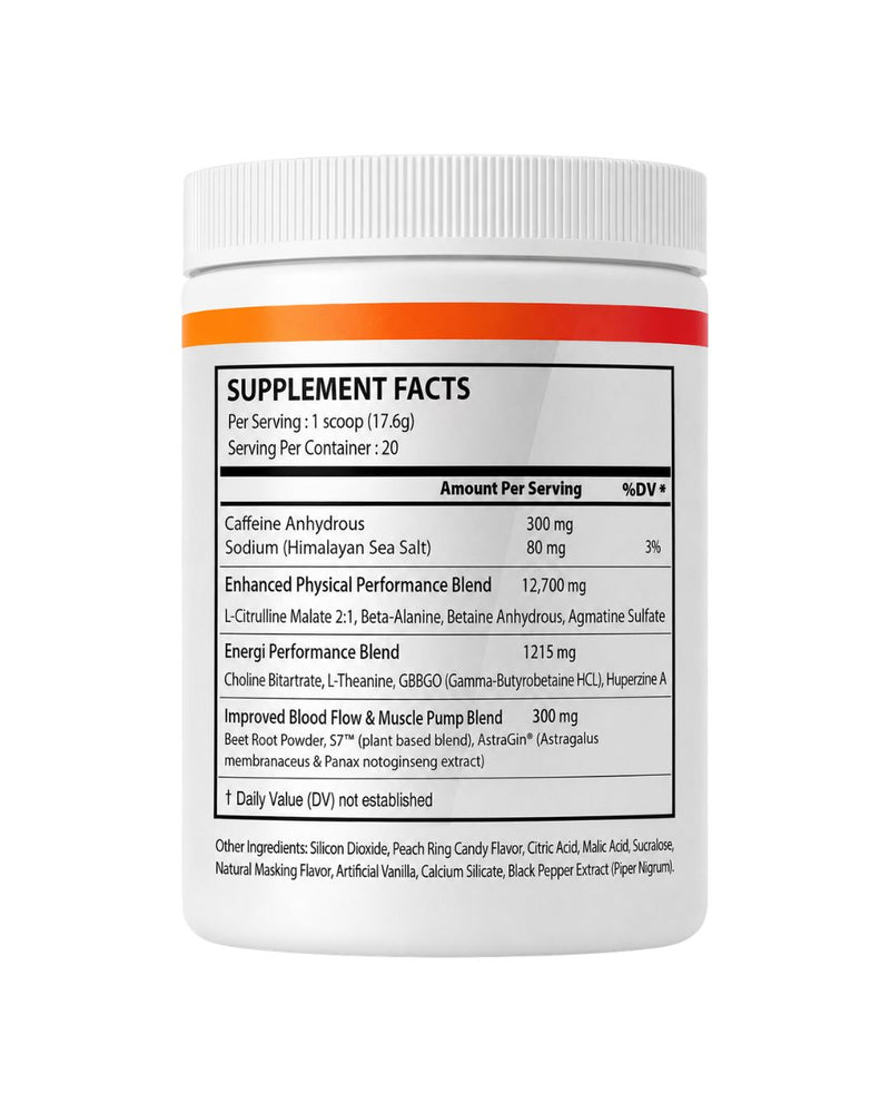 Pre Workout Peach Ring Supplement (20 Sv)