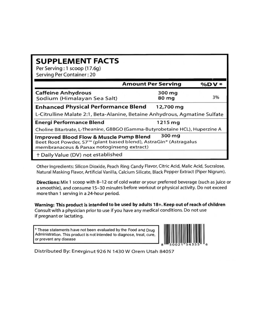 Pre Workout Peach Ring Supplement (20 Sv)