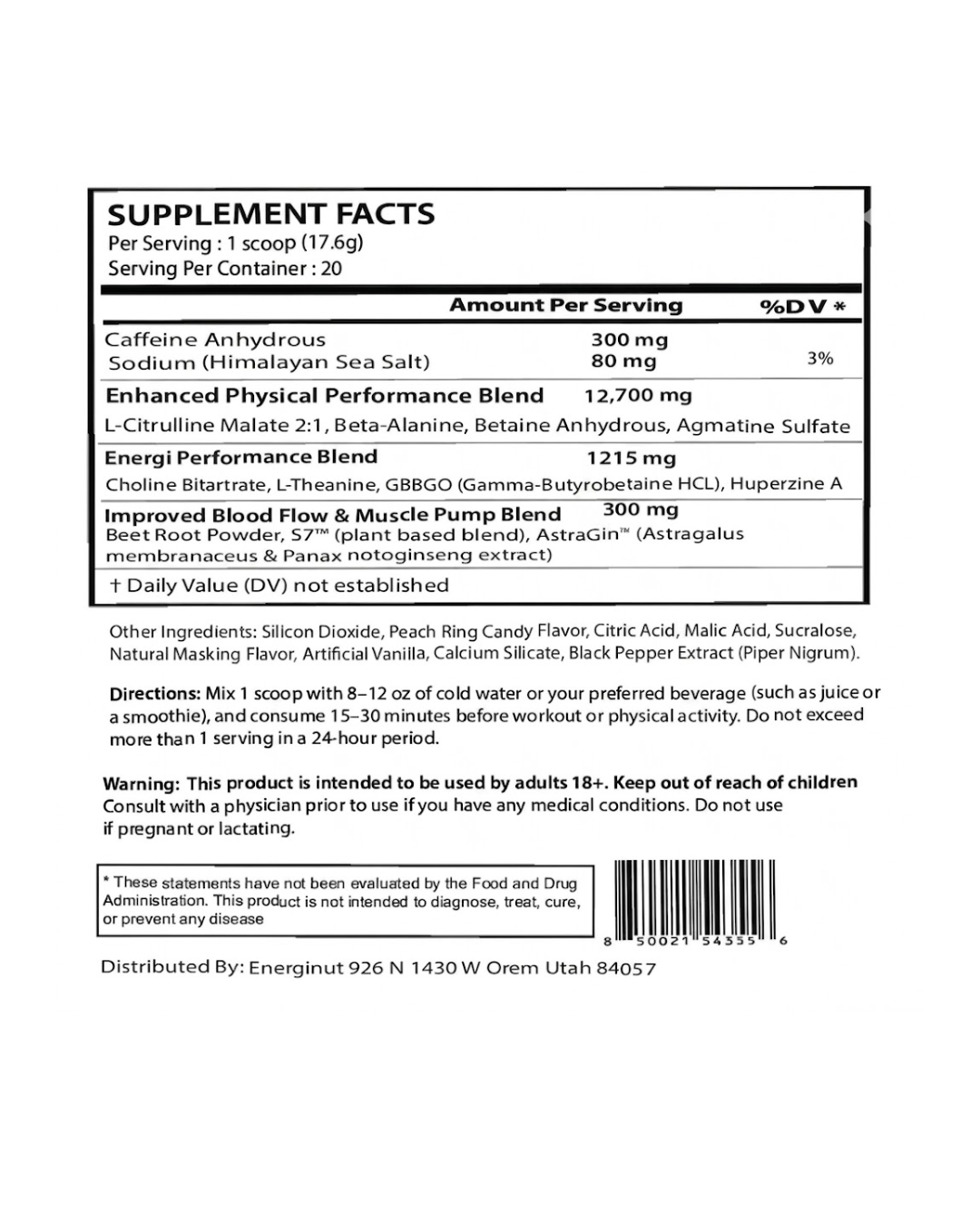 Pre Workout Peach Ring Supplement (20 Sv)