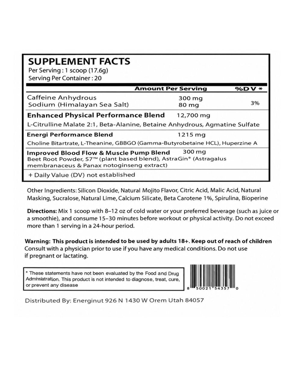 Pre Workout Mojito Candy Supplement (20 Sv)