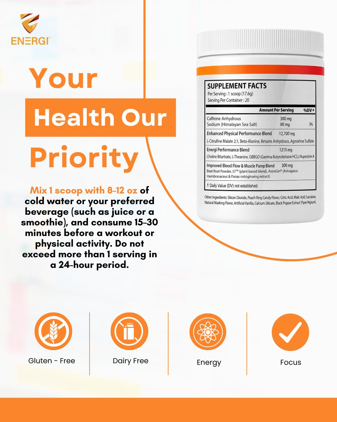Pre Workout Peach Ring Supplement (20 Sv)